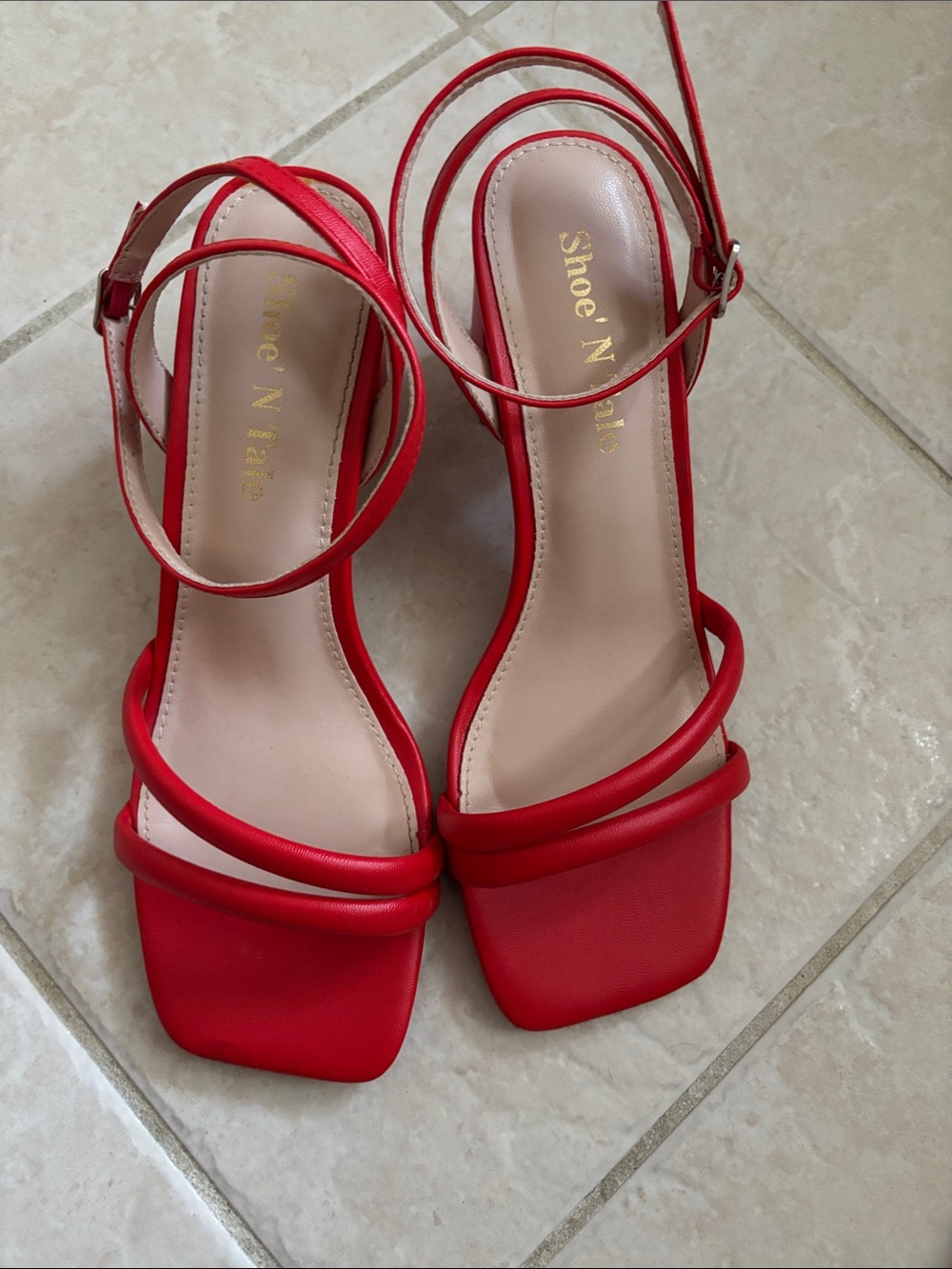 Red Strappy Ankle‑Tie Heels for Women